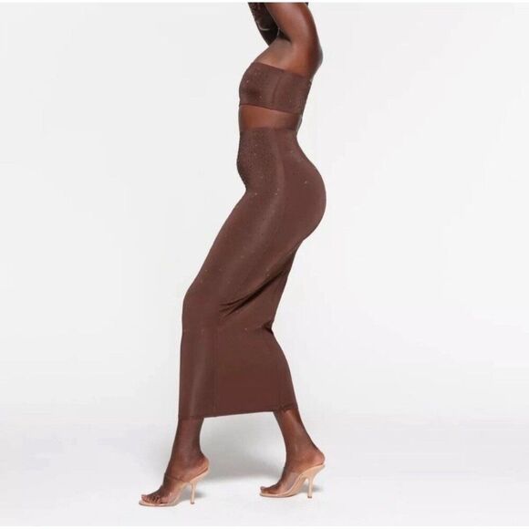 skims swarovski New Authentic Cocoa Brown Jelly Tube Skirt Maxi Xs - Picture 2 of 8